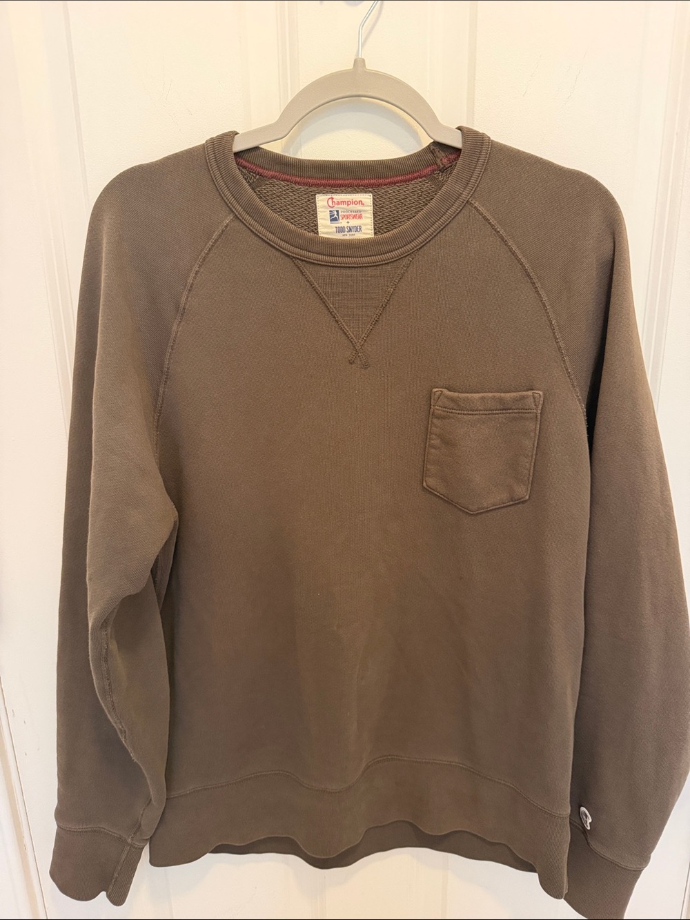 Todd Snyder Olive Green Crewneck Sweatshirt with Chest Pocket